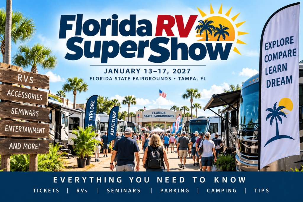 Florida RV SuperShow 2027 guide featuring RVs at the Tampa show