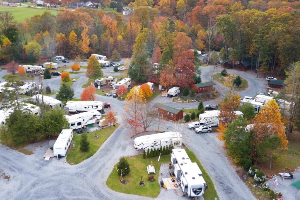 Full-hookup RV campsites at Twin Grove RV Resort & Cottages in Pine Grove, Pennsylvania.