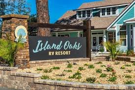 Entrance stone sign for Island Oaks RV Resort in Glen St. Mary, Florida