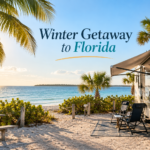 Florida winter RV getaway with a motorhome by the beach