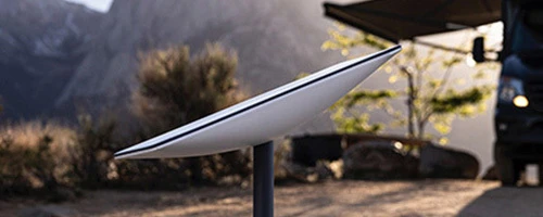 Starlink Mini dish mounted on RV roof for satellite internet camping